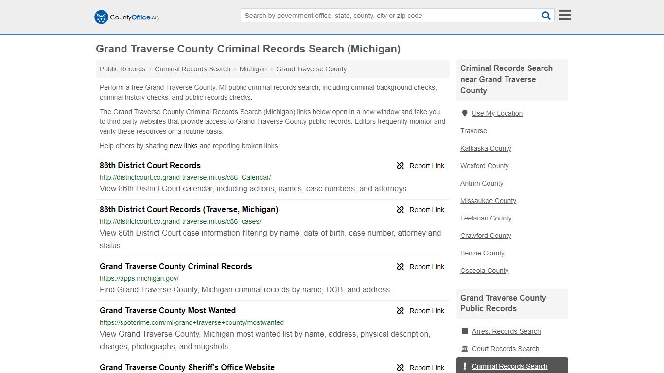Grand Traverse County Criminal Records Search (Michigan)